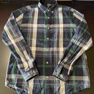 H&M Men's Casual Plaid Shirt - Navy, Green, and White